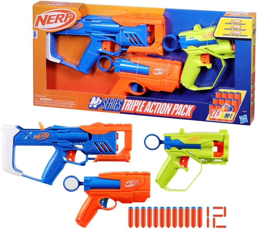 Nerf N-Series Triple Action Pack, 3 Blasters, 12 Nerf N1 Darts