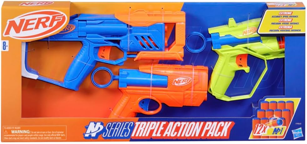 Nerf N-Series Triple Action Pack, 3 Blasters, 12 Nerf N1 Darts