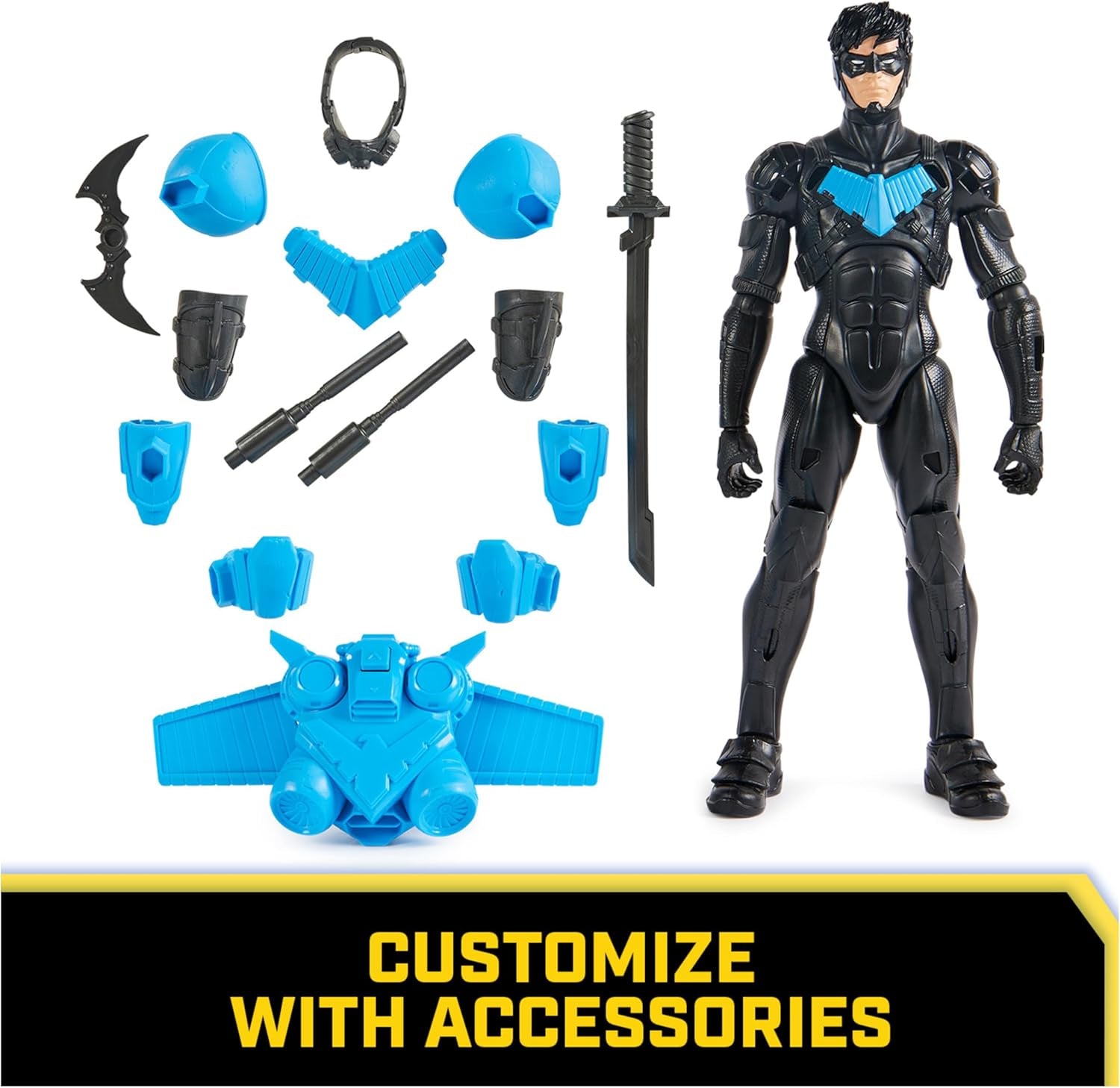 DC Comics, Batman Adventures, Nightwing Action Figure with 15 Armour Accessories, 17 Points of Articulation, 30cm