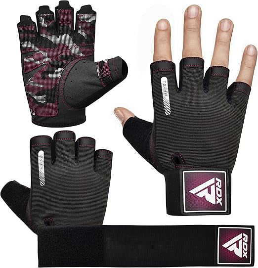 RDX Weight Lifting Gloves Full Palm Protection with Wrist Wrap Half Pink- M