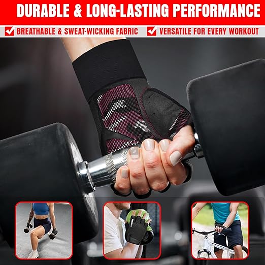 RDX Weight Lifting Gloves Full Palm Protection with Wrist Wrap Half Pink- M