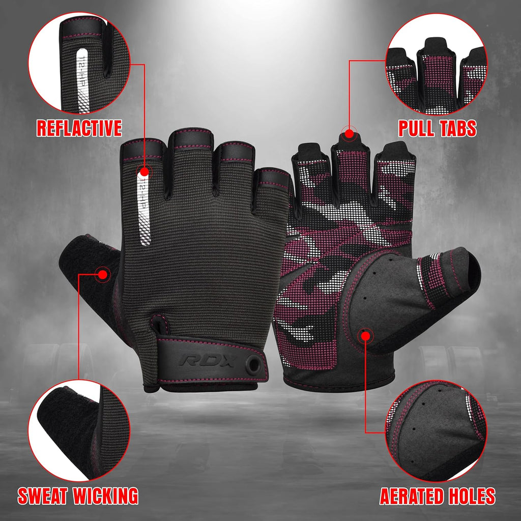 RDX Weight Lifting Gloves Full Palm Protection with Wrist Wrap Half Pink- M