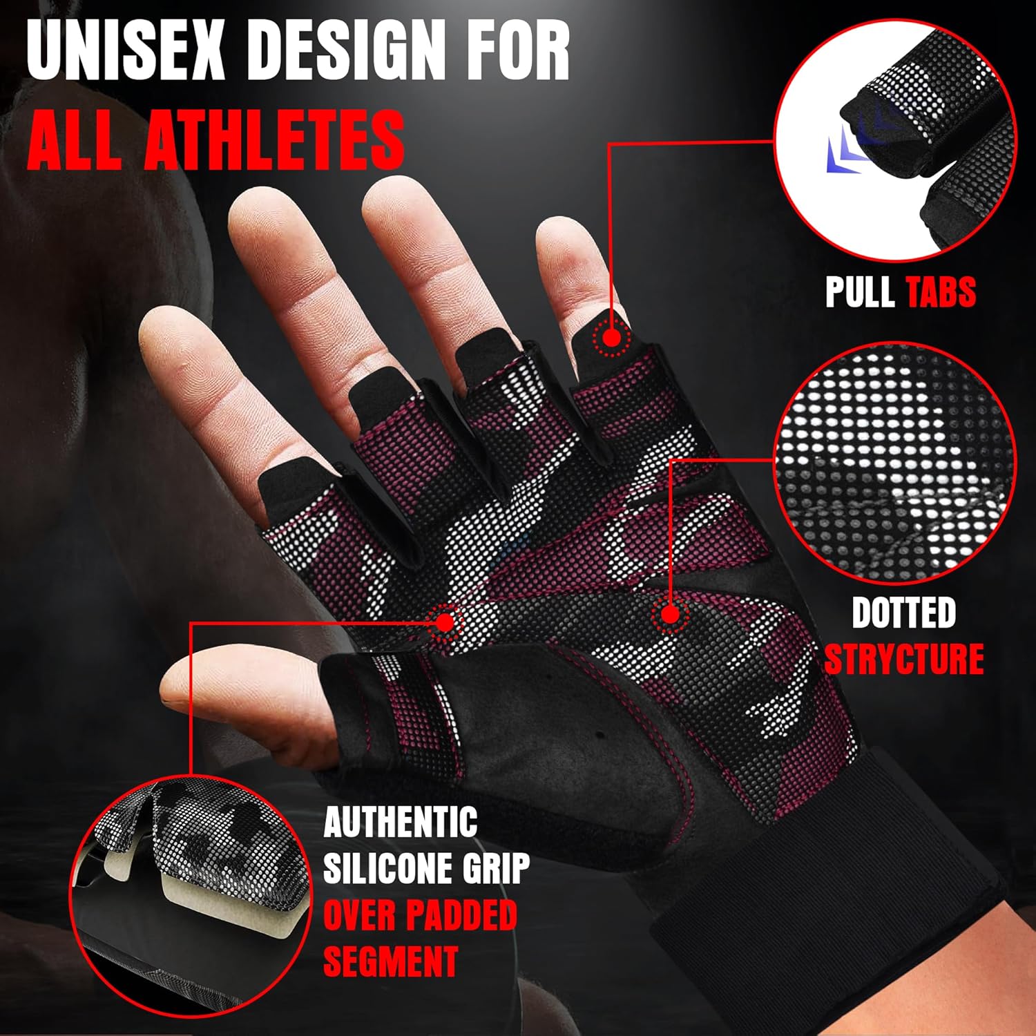 RDX Weight Lifting Gloves Full Palm Protection with Wrist Wrap Half Pink- M