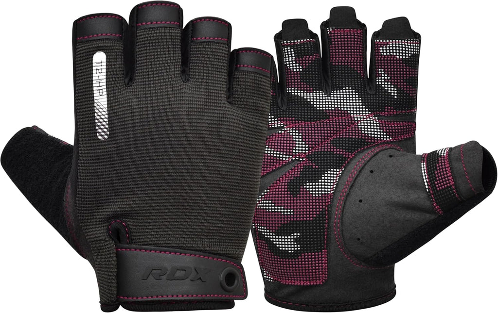 RDX Weight Lifting Gloves Full Palm Protection with Wrist Wrap Half Pink- M