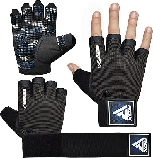 RDX Weight Lifting Gloves Full Palm Protection with Wrist Wrap Blue- S