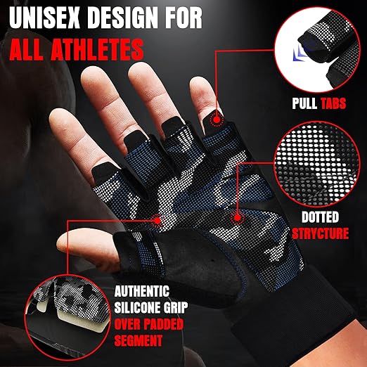 RDX Weight Lifting Gloves Full Palm Protection with Wrist Wrap Blue- S