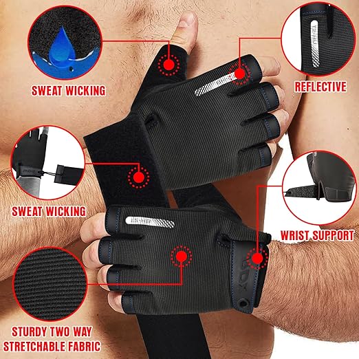 RDX Weight Lifting Gloves Full Palm Protection with Wrist Wrap Blue- S