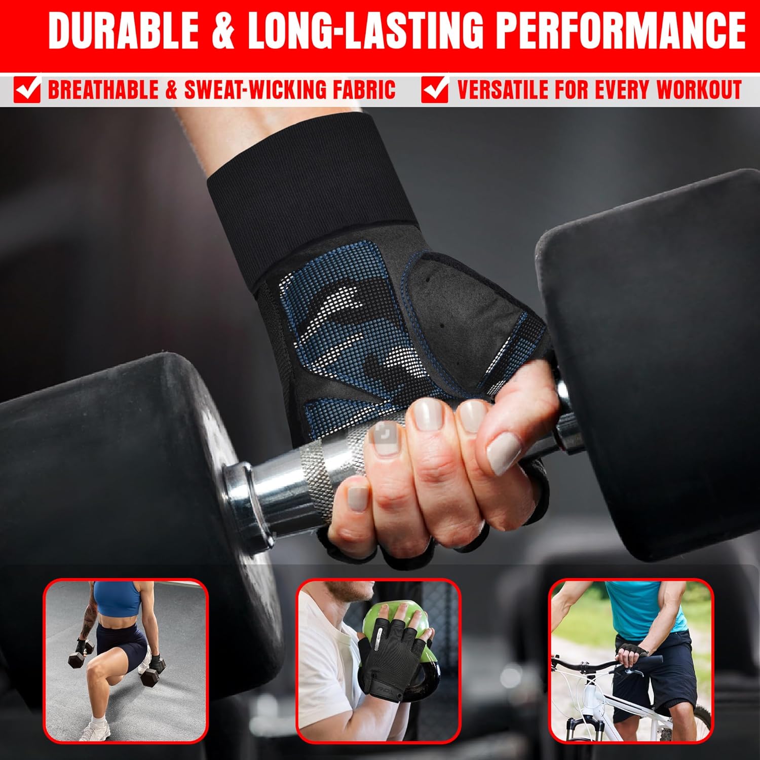 RDX Weight Lifting Gloves Full Palm Protection with Wrist Wrap Blue- S