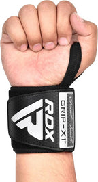 RDX WR11 Gym Wrist Wraps – Heavy-Duty Cotton, Extra-Wide Design, Adjustable Quick-EZ Closure, 25% Stretchability, One Size black/grey
