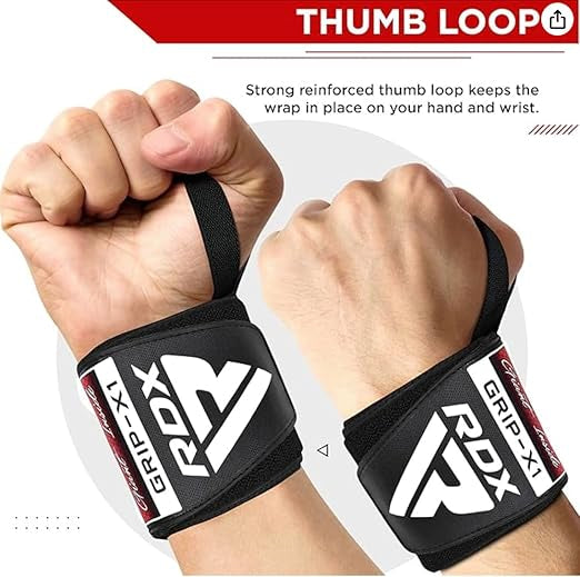 RDX WR11 Gym Wrist Wraps – Heavy-Duty Cotton, Extra-Wide Design, Adjustable Quick-EZ Closure, 25% Stretchability, One Size black/grey