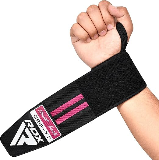 RDX WR11 Gym Wrist Wraps – Heavy-Duty Cotton, Extra-Wide Design, Adjustable Quick-EZ Closure, 25% Stretchability, One Size black/pink