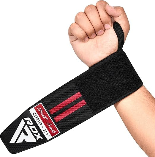 RDX WR11 Gym Wrist Wraps – Heavy-Duty Cotton, Extra-Wide Design, Adjustable Quick-EZ Closure, 25% Stretchability, One Size black/red