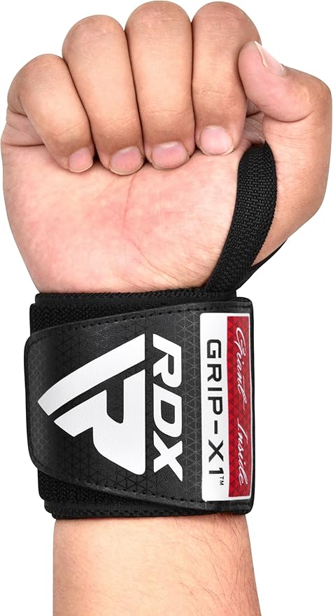 RDX WR11 Gym Wrist Wraps – Heavy-Duty Cotton, Extra-Wide Design, Adjustable Quick-EZ Closure, 25% Stretchability, One Size black/red