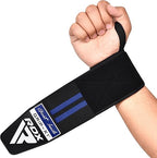 RDX WR11 Gym Wrist Wraps - Heavy-Duty Cotton, Extra-Wide, One Size (Black/Blue)