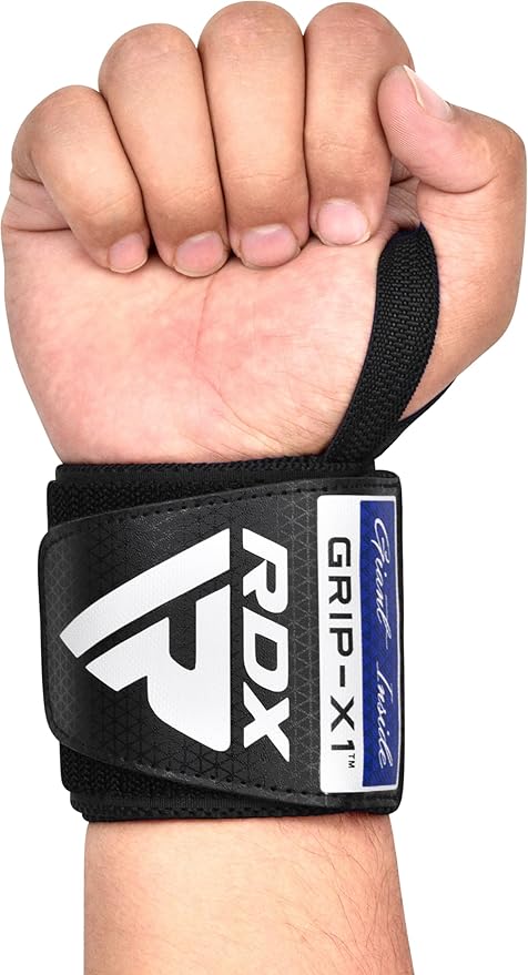 RDX WR11 Gym Wrist Wraps – Heavy-Duty Cotton, Extra-Wide Design, Adjustable Quick-EZ Closure, 25% Stretchability, One Size black/blue