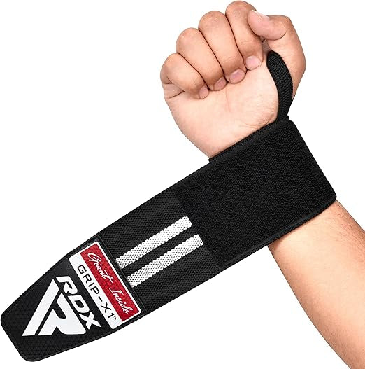 RDX WR11 Gym Wrist Wraps – Heavy-Duty Cotton, Extra-Wide Design, Adjustable Quick-EZ Closure, 25% Stretchability, One Size black/white