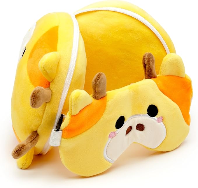 Puckator Relaxeazzz Giraffe Round Plush Travel Pillow & Eye Mask