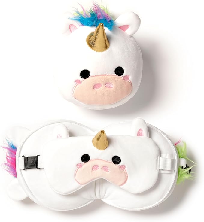 Puckator Relaxeazzz Unicorn Round Plush Travel Pillow & Eye Mask