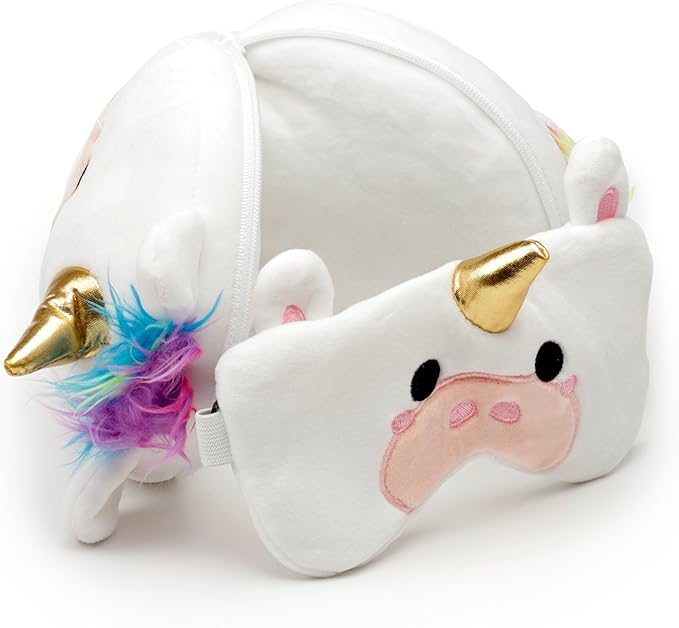 Puckator Relaxeazzz Unicorn Round Plush Travel Pillow & Eye Mask