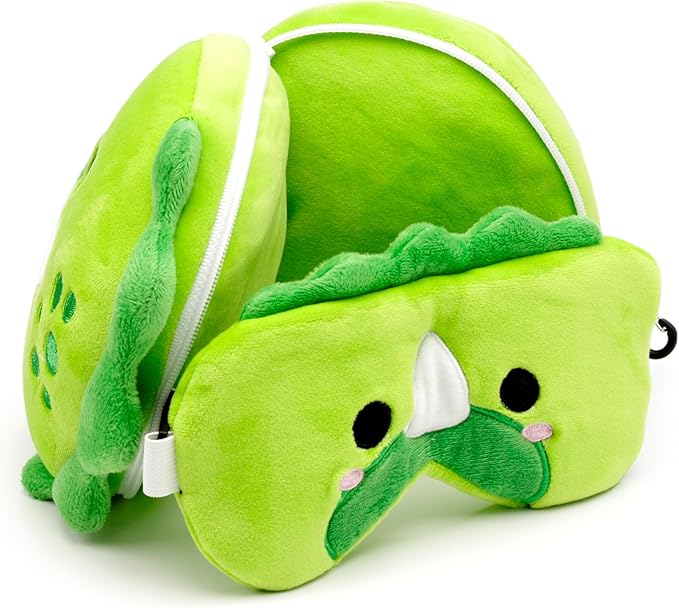 Puckator Relaxeazzz Adoramals Dinosaur Round Plush Travel Pillow & Eye Mask