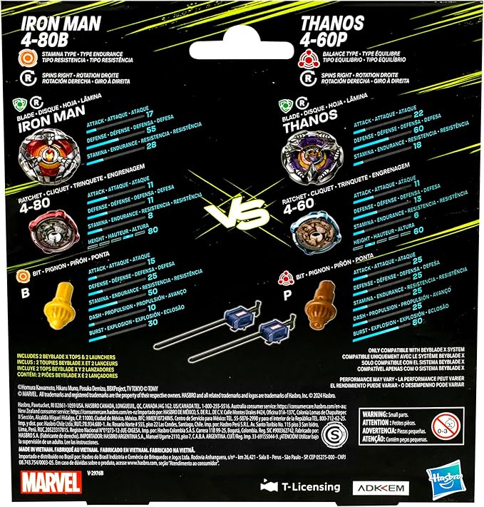 Beyblade X Marvel Collab Iron Man 4-80B vs. Thanos 4-60B Multipack Set