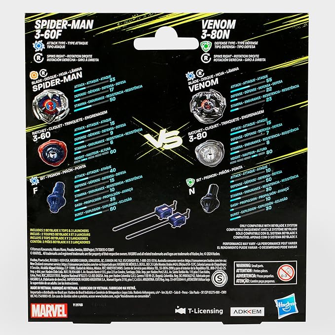Beyblade X Marvel Collab Spider-Man 3-60F vs. Venom 3-80N Multipack Set