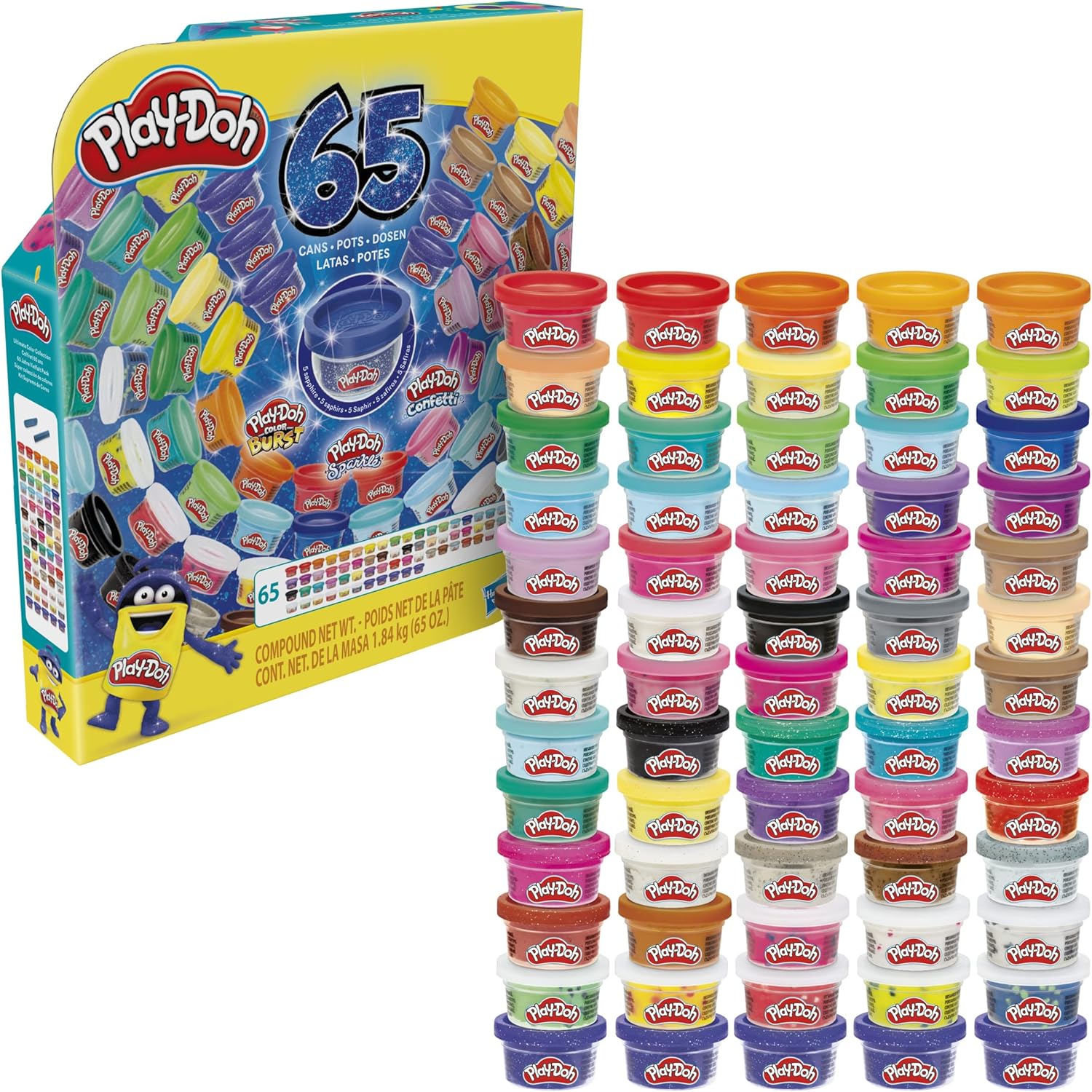 Hasbro Play-Doh Ultimate Color Collection 65-Pack of Assorted Modeling Compounds for Kids 3 Years and Up, Non-Toxic, Fun Size 28 g Cans