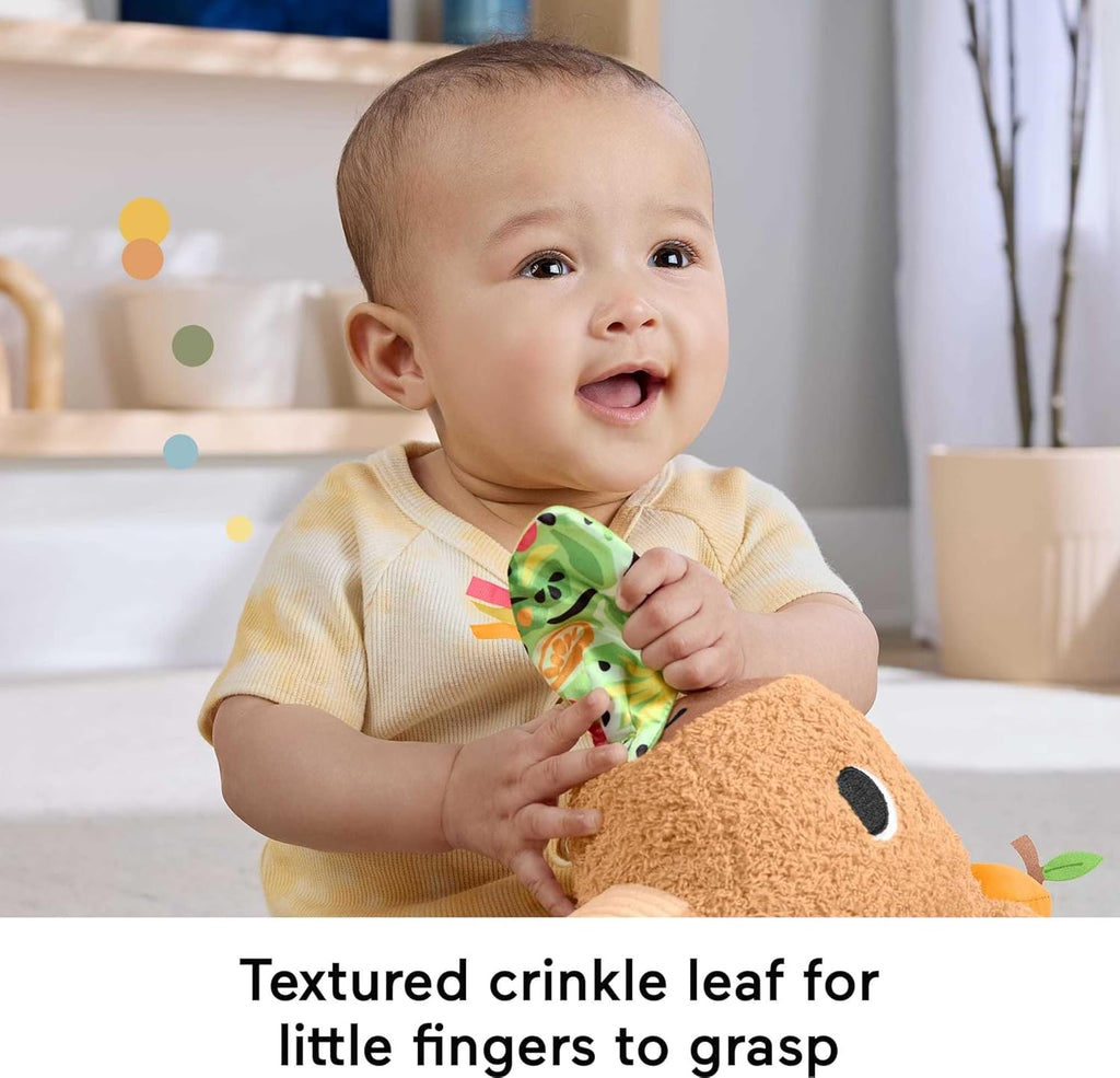 Fisher-Price Baby Sensory Toy Snuggly Snacky Capybara Plush with Newborn Teether & Rattle Activities