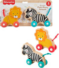 Fisher-Price Wood Baby Toys Push-Along Animals, Set of 2 Wooden Vehicles with Silicone Wheels for Crawling Play