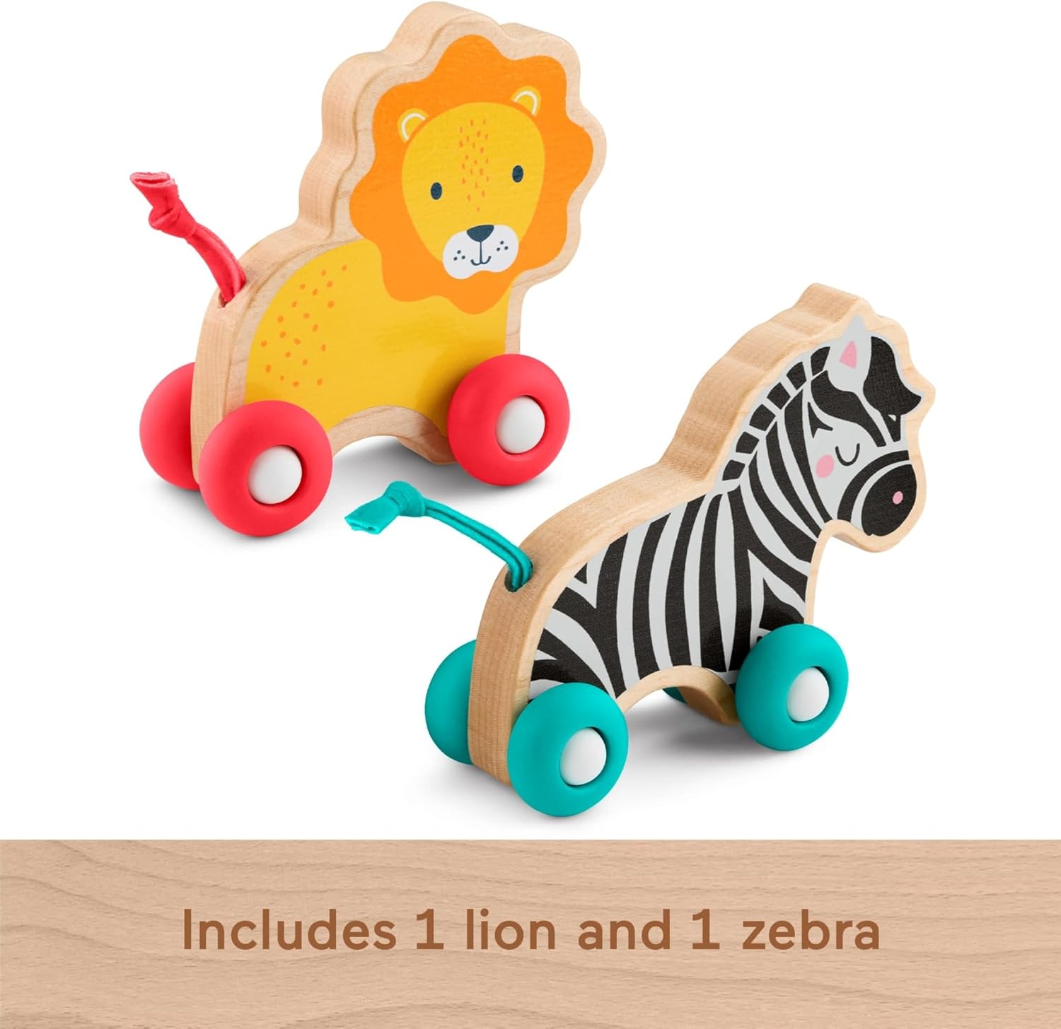Fisher-Price Wood Baby Toys Push-Along Animals, Set of 2 Wooden Vehicles with Silicone Wheels for Crawling Play