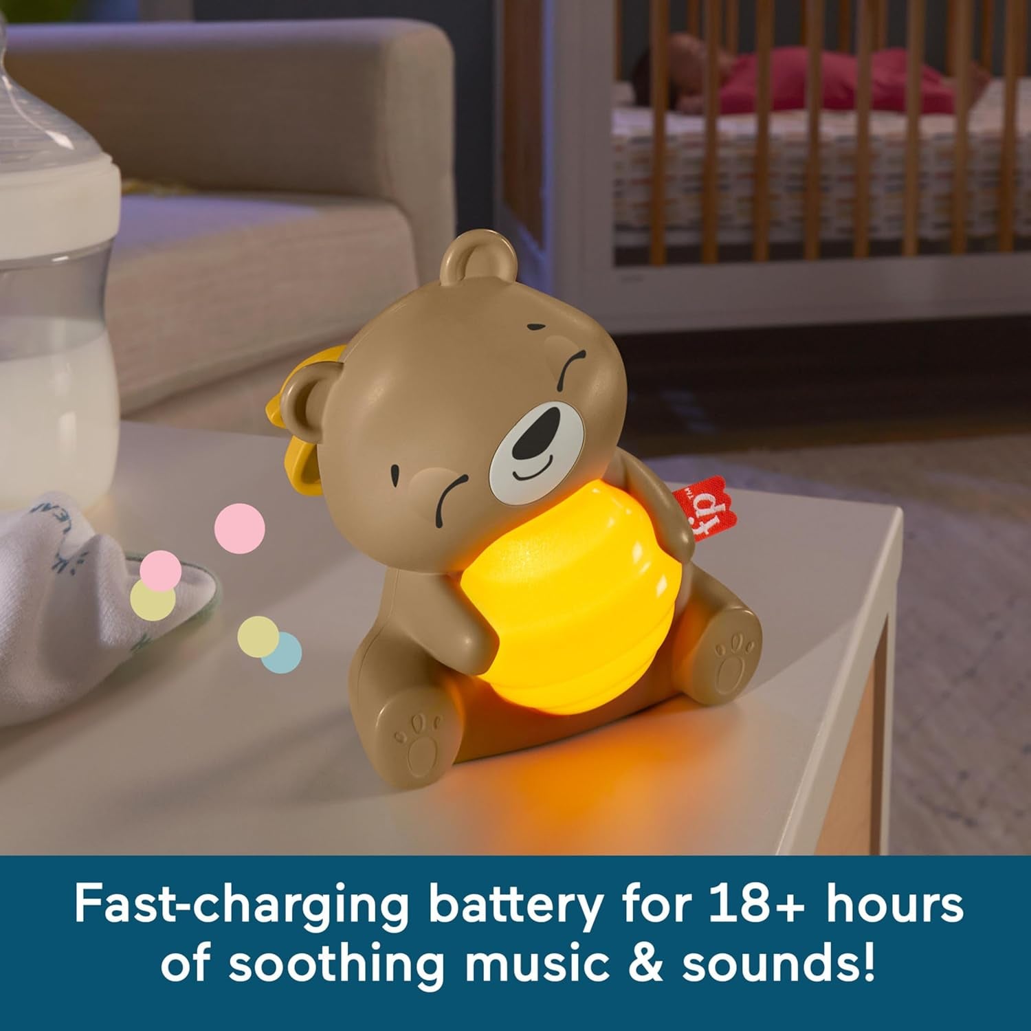 Fisher Price Baby Toy Beary Soothing Portable Sound Machine with Music, Night Light & Customizable Timer