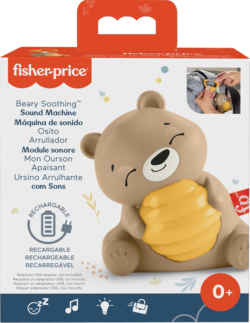 Fisher Price Baby Toy Beary Soothing Portable Sound Machine with Music, Night Light & Customizable Timer