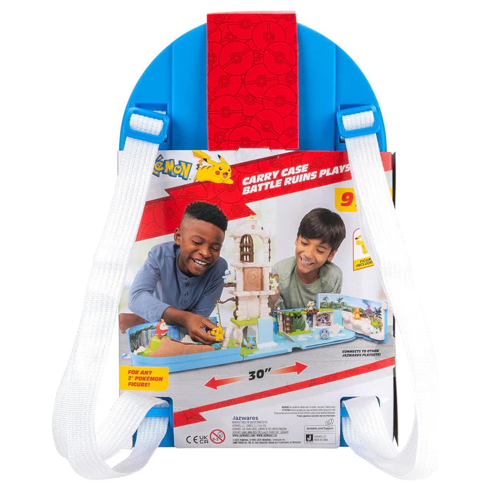 Jazwares Pokémon Carry Case Battle Ruins Playset - Portable Transforming Backpack Playset with Action Features and 2-inch Pikachu Battle Figure
