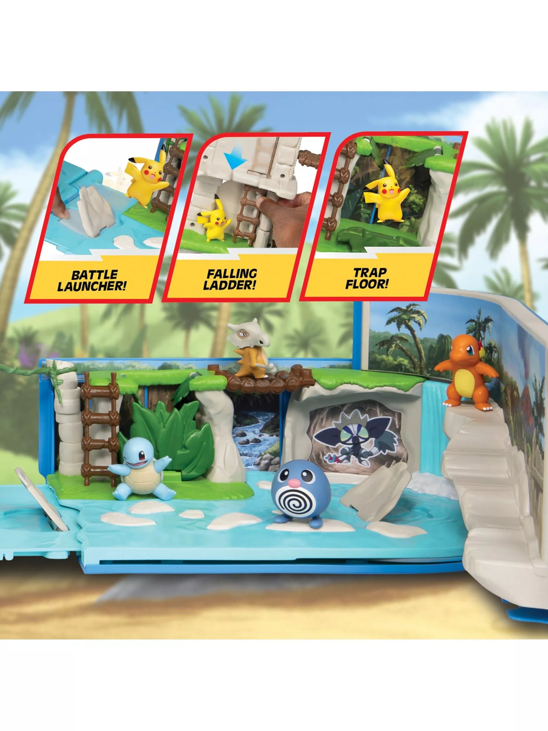 Jazwares Pokémon Carry Case Battle Ruins Playset - Portable Transforming Backpack Playset with Action Features and 2-inch Pikachu Battle Figure