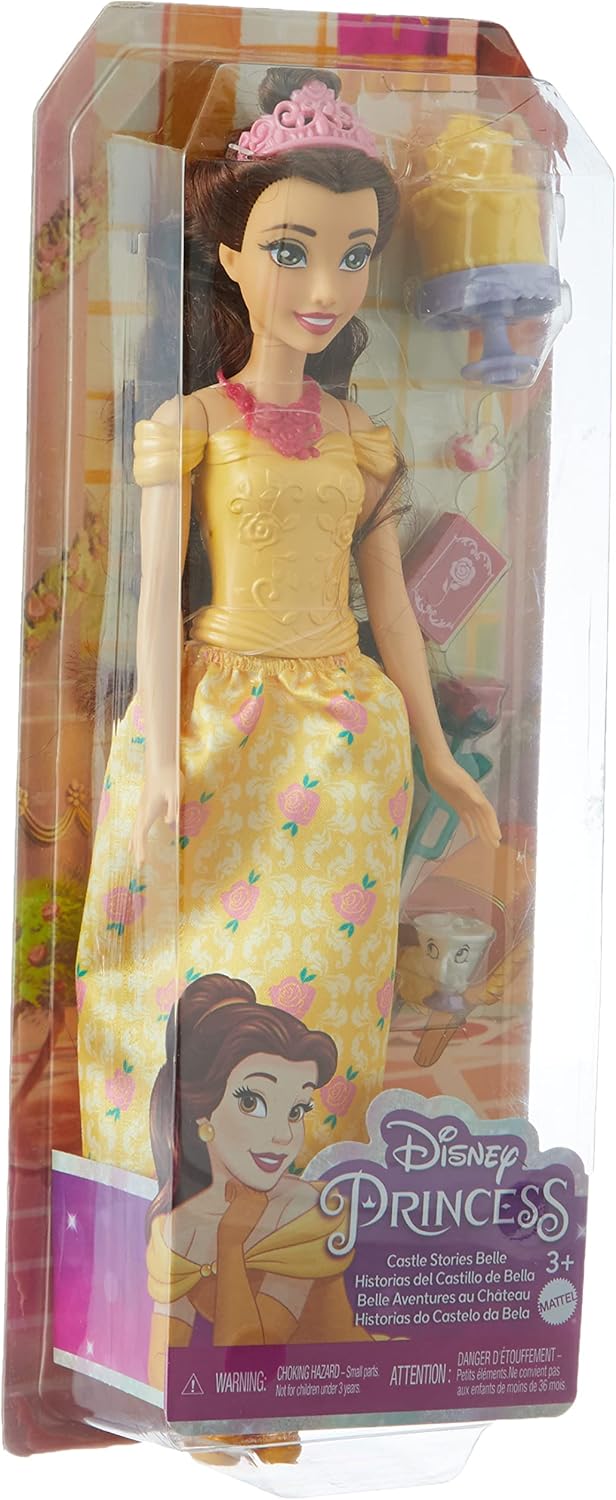 Mattel Disney Princess Toys, Belle Fashion Doll with Chip Figure and Accessories