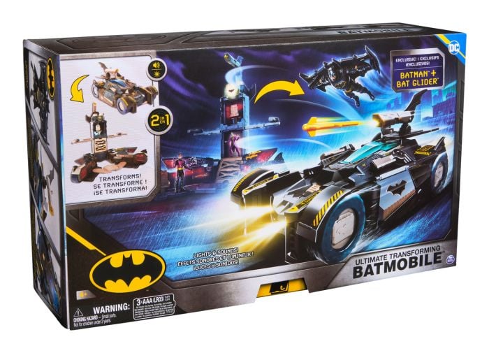 Spin Master DC Batman, Ultimate Transforming Batmobile Playset, 2-in-1 Batman Playset with Exclusive Figure and Glider, Lights and Sounds