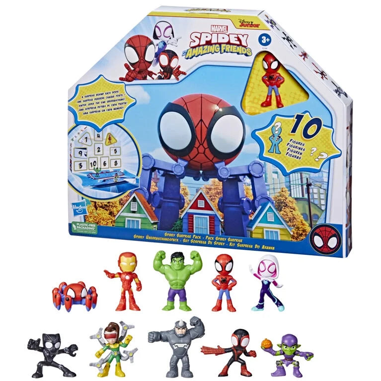 Hasbro Marvel Spidey & His Amazing Friends Action Figures Superheroes + Villains (Spidey Surprise Pack (10 Mini Figures)