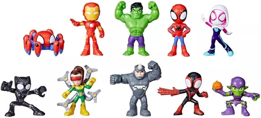 Hasbro Marvel Spidey & His Amazing Friends Action Figures Superheroes + Villains (Spidey Surprise Pack (10 Mini Figures)
