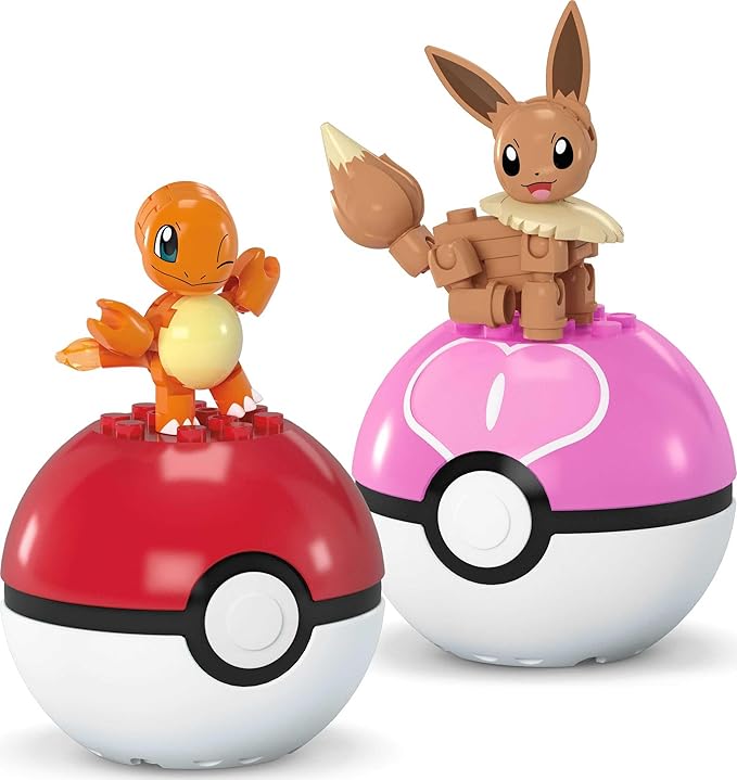 Mattel MEGA Pokémon Action Figure Building Toys Set, Poké Ball 2-Pack, Charmander and Eevee with 40 Pieces