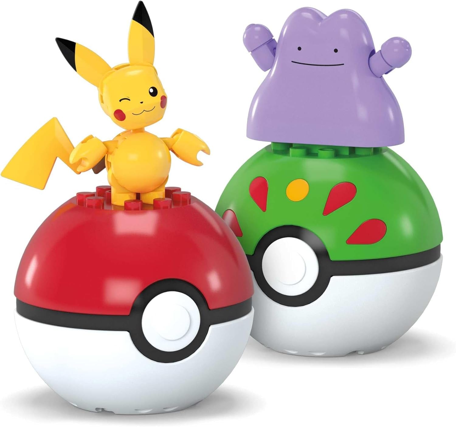 Mattel MEGA Pokémon Action Figure Building Toys Set, Poké Ball 2-Pack, Pikachu and Ditto with 42 Pieces
