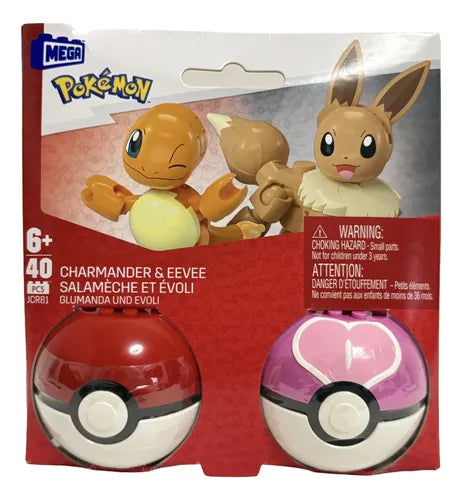 Mattel MEGA Pokémon Action Figure Building Toys Set, Poké Ball 2-Pack, Charmander and Eevee with 40 Pieces