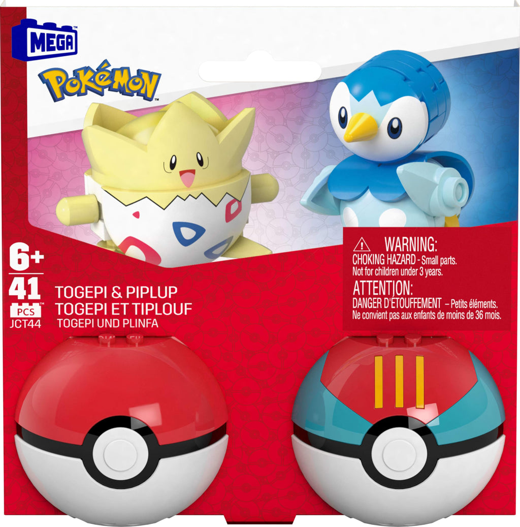 Mattel MEGA Pokémon Action Figure Building Toys Set, Poké Ball 2-Pack, Togepi and Piplup with 41 Pieces