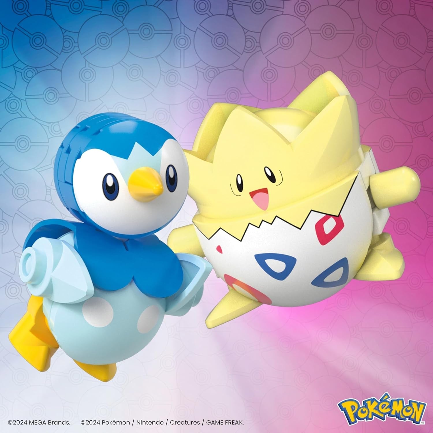 Mattel MEGA Pokémon Action Figure Building Toys Set, Poké Ball 2-Pack, Togepi and Piplup with 41 Pieces