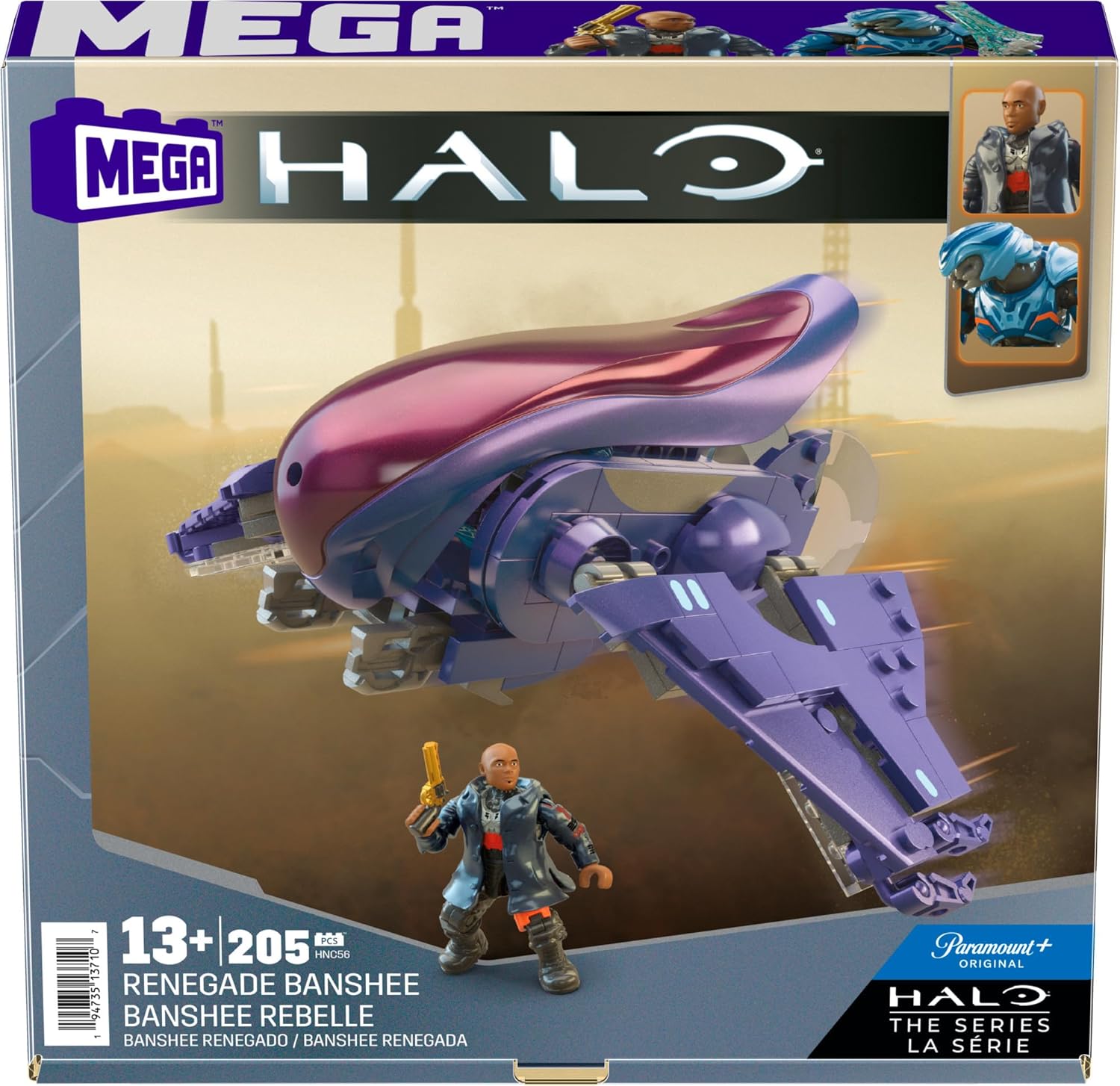 Mattel MEGA Halo The Series Vehicle Building Toys Set, Renegade Banshee Aircraft with 205 Pieces, 2 Micro Action Figures