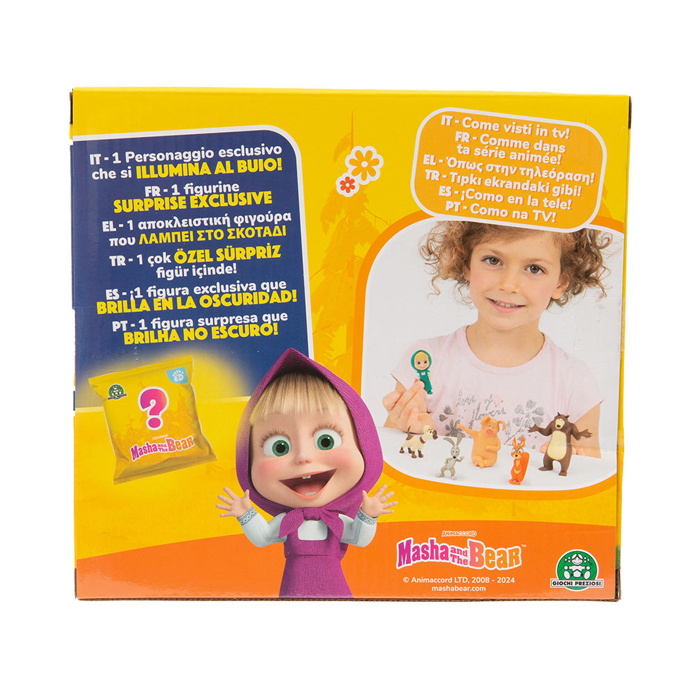 Giochi Preziosi Masha and the Bear – Set of 6 Characters from the Famous TV Series 5 to 7 cm Tall and 1 Exclusive Surprise Glow in the Dark figure