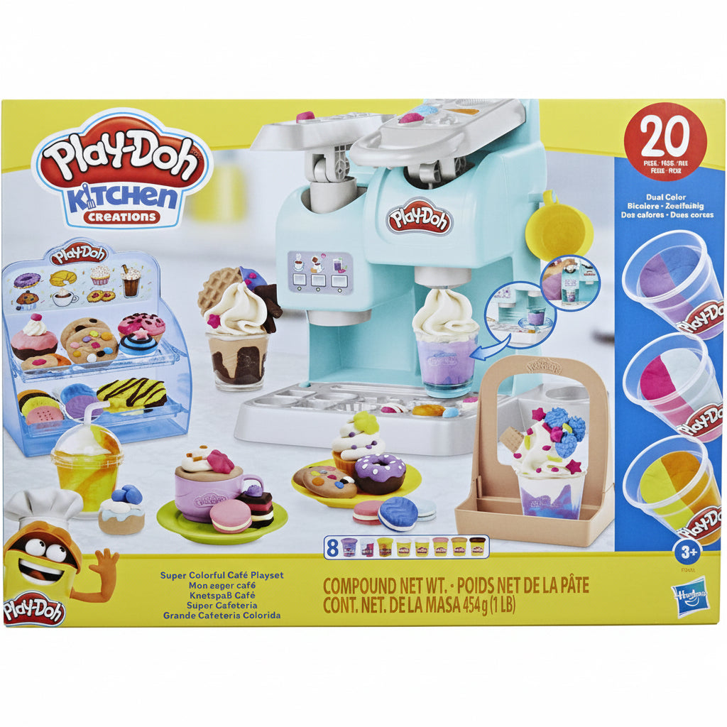Hasbro Play-Doh Kitchen Creations – Super Colourful Café Play Food Coffee Toy with 20 Accessories & 8 Pots
