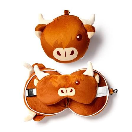 Relaxeazzz Highland Coo Round Plush Travel Pillow & Eye Mask