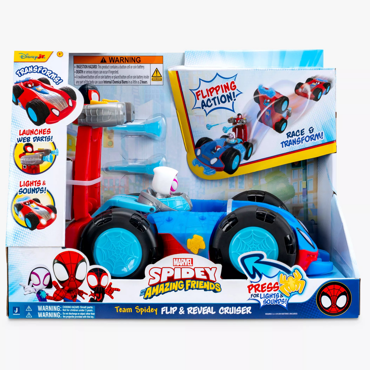 Marvel Spidey and His Amazing Friends Flip & Reveal Cruiser – Lights & Sounds