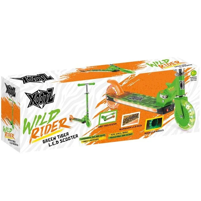 Xootz Wild Rider Green Folding Scooter – LED Light-Up Deck & Wheels