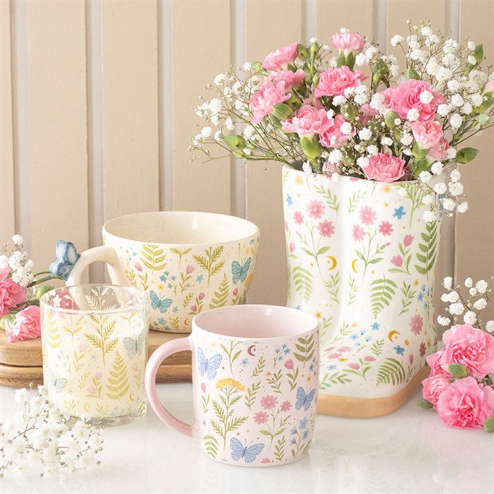 Luna Bloom Floral Ceramic Mug with Butterfly Handle